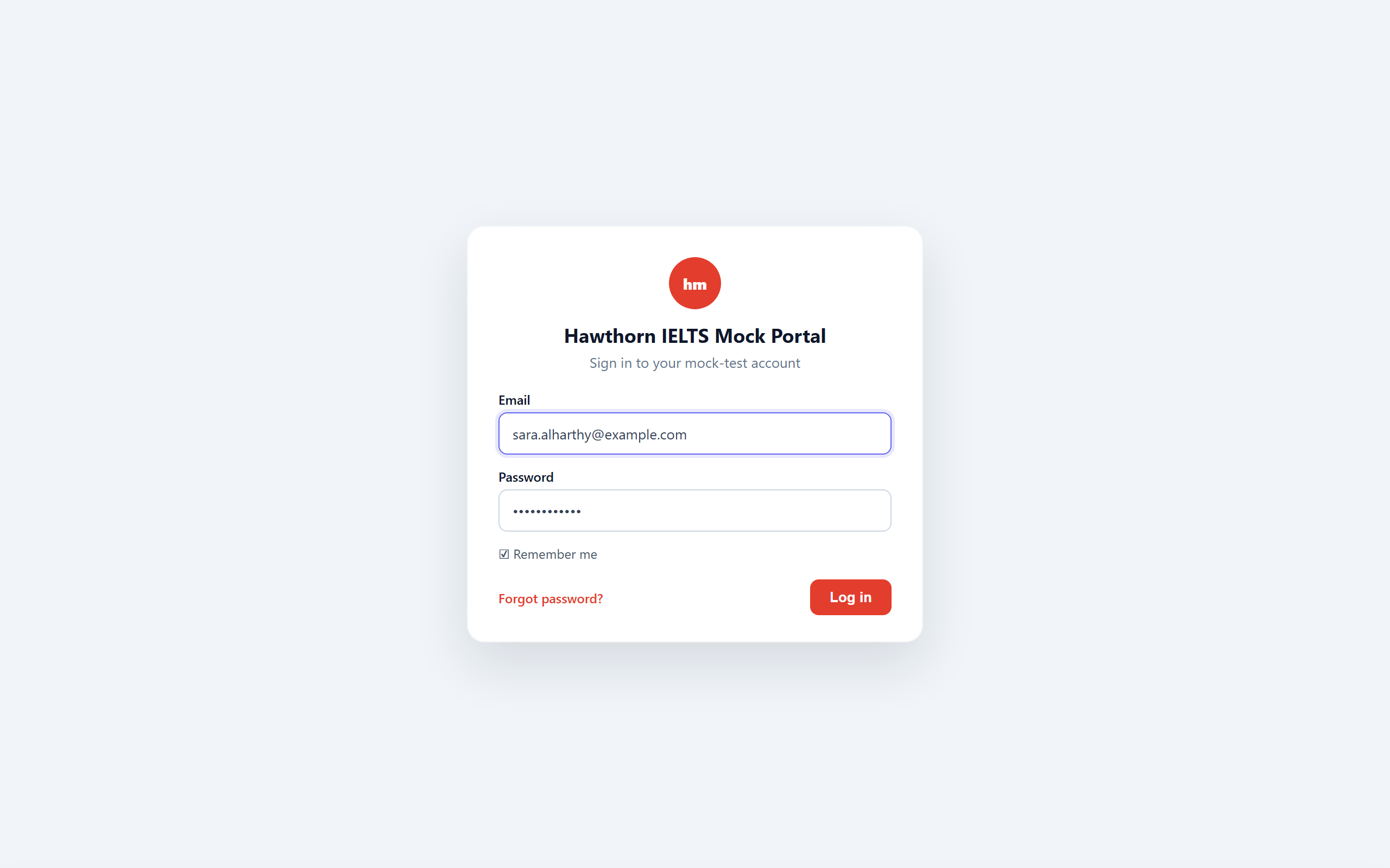 Portal login screen for approved students
